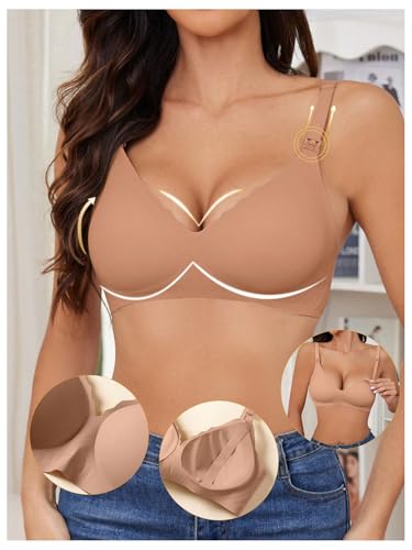 OYOANGLE Women's Maternity Nursing Bra Wireless Push Up Breastfeeding Bras - color: Coffee Brown, size: Medium