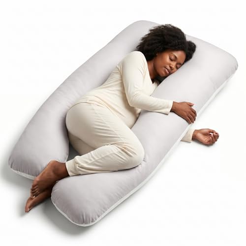 U Shaped Pregnancy Pillow Soft Reversible 55 in White Gray - color: Light Gray / White (Two-tone)