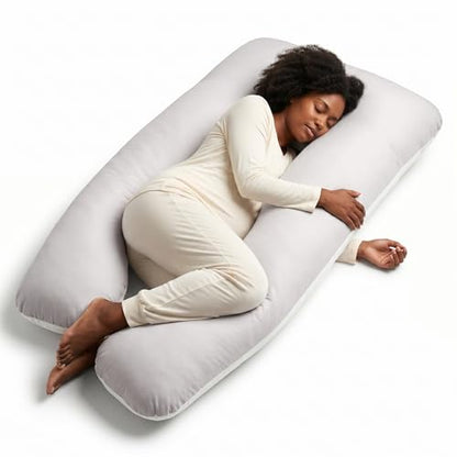 U Shaped Pregnancy Pillow Soft Reversible 55 in White Gray - color: Light Gray / White (Two-tone)