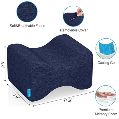 Knee Pillow for Side Sleepers, Leg Pillow with Cooling Gel, Blue/X-Large - color: Dark Blue, size: X-Large