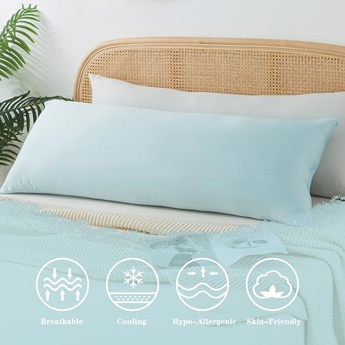 WhatsBedding Memory Foam Body Pillow with Cover, Long Bed Pillow for Adults - color: White Pillow+ Cooling Blue Pillowcase