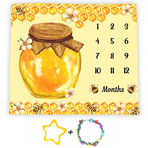 Bees Honeycomb Theme Baby Monthly Milestone Blanket, Soft Flannel, 48x40in - size: 48x40in