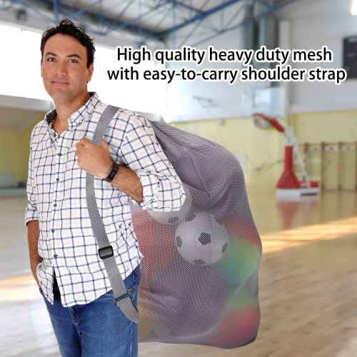 GSE Mesh Sports Drawstring Bag, Shoulder Strap, X-Large, 24"x36"/30"x40" - color: Grey, style: 30"x40" - 6-pack