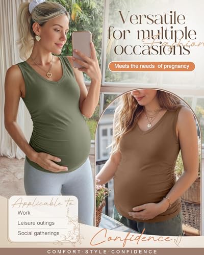 3 Pack Maternity Tank Tops - color: Gray Green, Coffee, Black, size: Medium