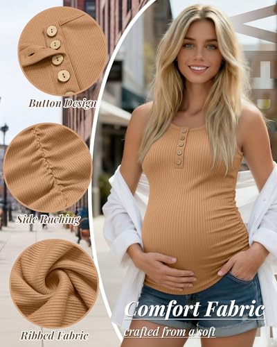 3 Pack Maternity Tank Tops Ribbed Tops - color: Dusty Peach, White, Black, size: Large