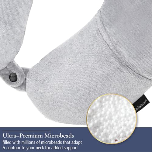 Brookstone Microbead Neck Pillow Soft Travel Pillow with Phone Pocket - color: Grey