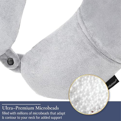 Brookstone Microbead Neck Pillow Soft Travel Pillow with Phone Pocket - color: Grey