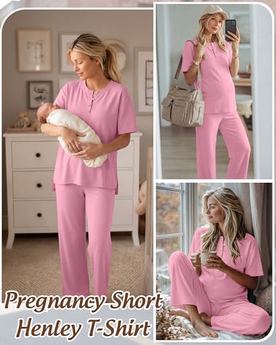 Women Maternity Lounge Set - color: Pink, size: Medium