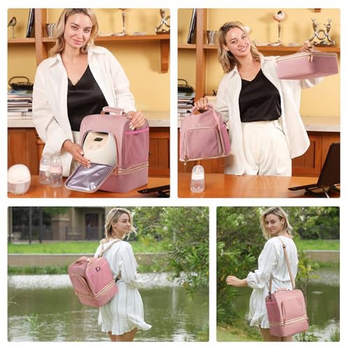 NCVI Breast Pump Backpack, Double Layer Removable, for Spectra/Medela - color: Baby pink