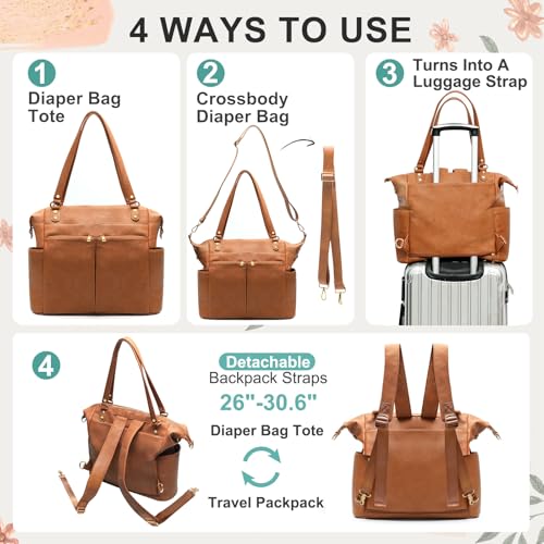 MOMINSIDE Diaper Bag Tote Convertible Diaper Bag Backpack Tote Leather - color: Brown