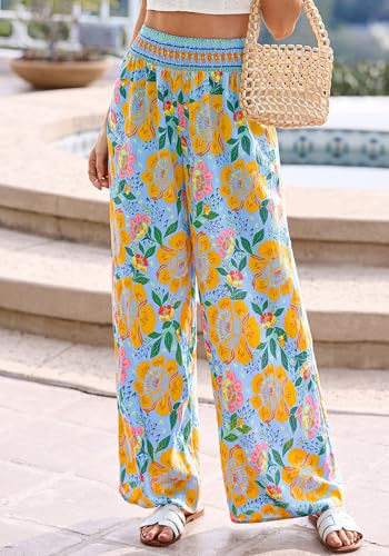 BTFBM Floral Summer Wide Leg Pants Woman 2026 - color: Light Blue, size: Medium