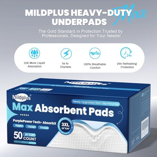 MILDPLUS Heavy Duty Underpad 36''x36'' 50 Count (Blue) - size: 36x36-50 (Blue)