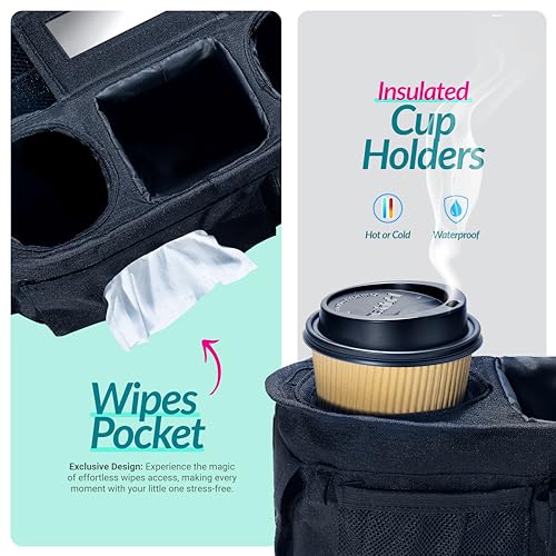 Swanoo Stroller Organizer, 40 oz Tumbler Holder, Patented Non-Slip Straps - color: Black