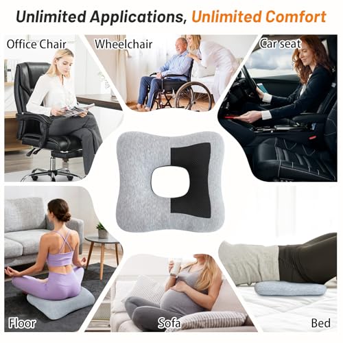 Donut Pillow for Tailbone Pain, Wheelchair Cushion - color: Grey