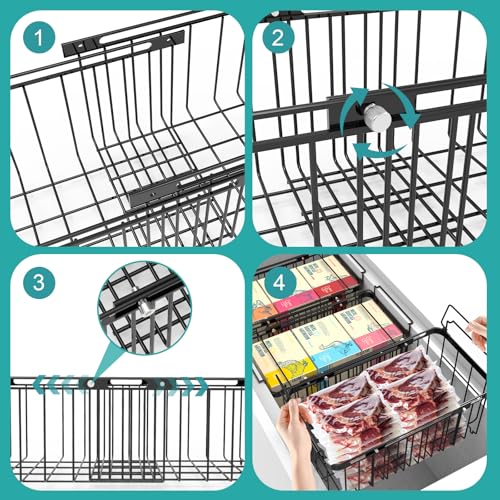 Freezer Organizer Bins, 2 Pack Expandable Stackable Hangable Chest Freezer Containers with Handles, Adjustable From 10.3" to 14.2" Storage Baskets for Fridge, Deep Freezer, Cabinet, Pantry, Kitchen - size: Large