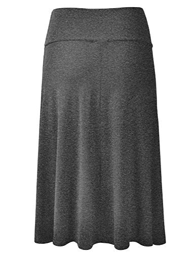 EIMIN Women's Solid Flared Lightweight Elastic Waist Classic Midi Skirt (S-3XL) - color: Est001_charcoal, size: Medium