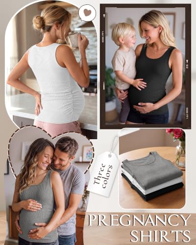 Riyiper 3 Pack Women's Maternity Tank Tops - color: Black, White, Light Gray, size: X-Large