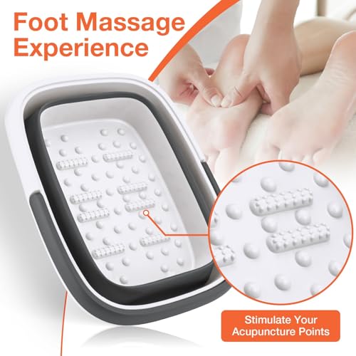 Collapsible Foot Soaking Tub, Foot Spa Bath Basin w/Acupressure Points - color: Gray
