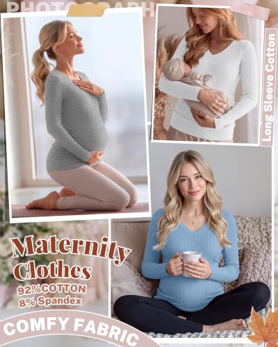 4 Pack Women's Maternity Shirts - color: Light Blue, White, Light Gray, Black, size: XX-Large