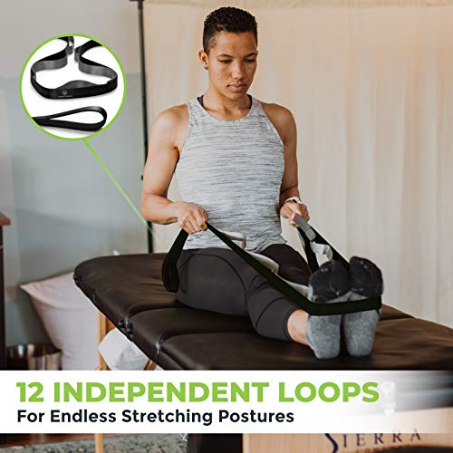 Physical Therapy Yoga Stretch Strap with 12 Loops, 1 Inch Wide, 8 Ft Long - color: Black/Grey