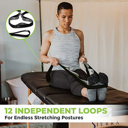 Physical Therapy Yoga Stretch Strap with 12 Loops, 1 Inch Wide, 8 Ft Long - color: Black/Grey