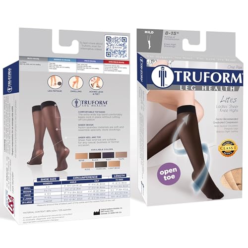 Truform Sheer Compression Stockings, 8-15 mmHg, Women's Knee High Length, 20 Denier - color: Black, size: 2X-Large (1 Pair)