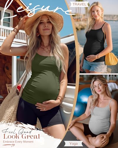 4 Pack Maternity Tank Tops - color: Army Green, Coffee, Light Gray, Black, size: Large