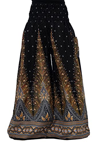 B BANGKOK PANTS Women's Boho Palazzo Pants - color: Black Peacock, size: 16-20 Plus