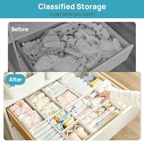 Vtopmart 18 Pack Baby Clothes Organizer, Fabric Drawer Drawer Bins, White - color: White