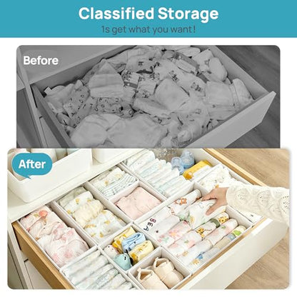 Vtopmart 18 Pack Baby Clothes Organizer, Fabric Drawer Drawer Bins, White - color: White