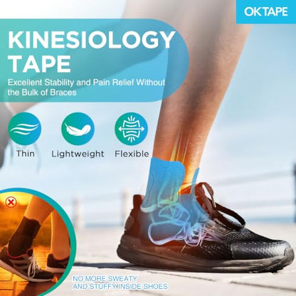 OK TAPE Precut Kinesiology Ankle Tape for Pain Relief, Prevent Ankle Sprain - color: Pink, size: M size-24 Pack