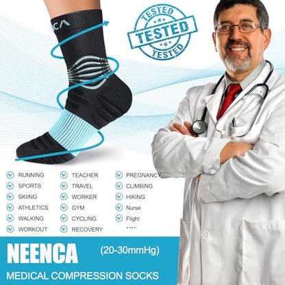 NEENCA Professional Compression Socks for Women Men Circulation, 20-30 mmHg - color: Black Blue, size: XX-Large