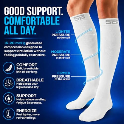SB SOX 3-Pair Compression Socks (15-20mmHg) - color: 04 – Solid White, size: XXL