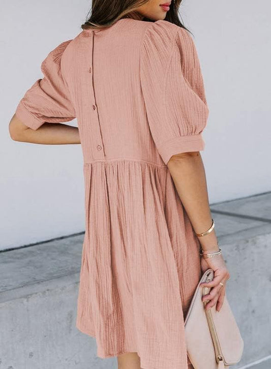 Dokotoo Womens Summer Crewneck Puff Sleeve Babydoll Mini Dress - color: 1 Pink, size: X-Large