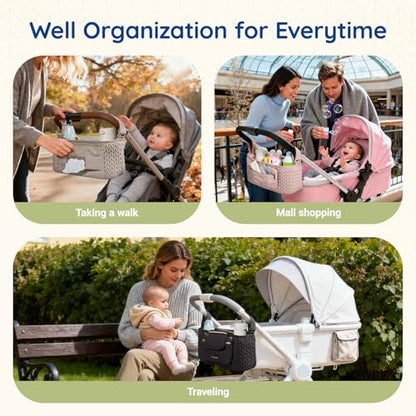mommore Universal Stroller Organizer with Insulated Cup Holders - color: Light Cafe