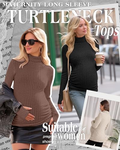 3 Pack Women's Maternity Turtleneck Tops - color: Coffee, Apricot, Black, size: XX-Large
