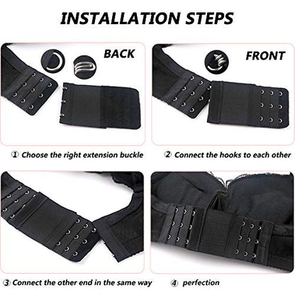 12 Pieces Flexible Bra Extender Strap 2/3/4/5 Hooks 3 Rows Adjustable Elastic Bra Band Extension for Women, Black/White/Beige