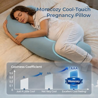 Momcozy J Shaped Cooling Pregnancy Pillow, Maternity Pillow for Sleeping - color: Upgrade-cool Blue