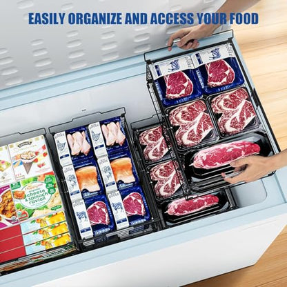 3PCS Freezer Organizer Bins,Stackable Chest Freezer Organizer for 7 Cu.FT Deep Freezer Sort Frozen Food, Easily Get Food from the Bottom with Side Handles Add Storage Space - style: Expansion stack - 3-piece