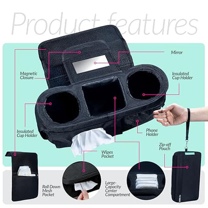 Swanoo Stroller Organizer, 40 oz Tumbler Holder, Patented Non-Slip Straps - color: Black