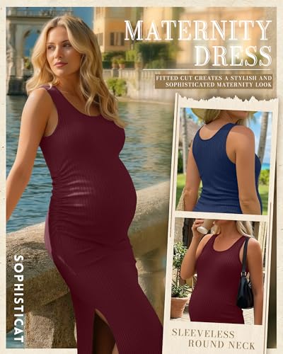 2 Pack Womens Split Long Maternity Dress - color: Burgundy, Navy Blue, size: X-Large