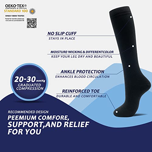 fenglaoda 8 Pairs Compression Socks for Men & Women 20-30 mmHg Knee High Nurse Pregnant Running Medical and Travel Athletic - color: 04-8 pairs-black-new, size: Large-X-Large