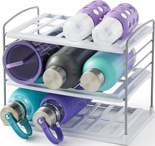 YouCopia UpSpace Water Bottle and Travel Mug Cabinet Organizer, Adjustable Storage Rack for Kitchen Organization, 3-Shelf - size: 9 Bottle Classic