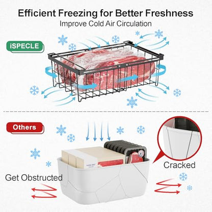 iSPECLE Deep Freezer Organizer Bins - Stackable Freezer Organizer Bins - color: Black-4 Pcs