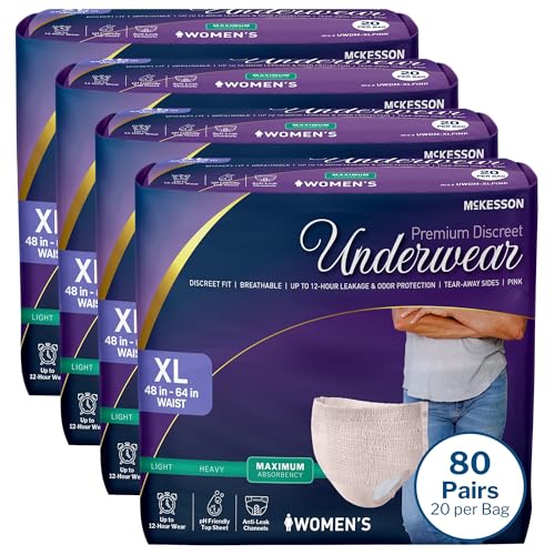 McKesson Discreet Underwear for Women, 48-, Adult, X-Large, 64 in, 20 ct - size: X-Large