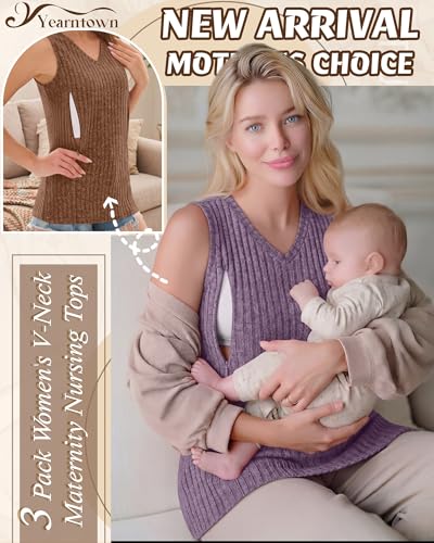 3 Pack Women's Nursing Tank Tops - color: Green, Brown, Purple, size: Small