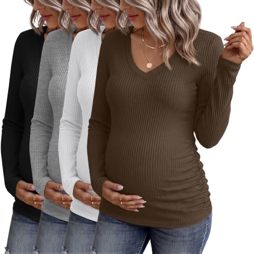 4 Pack Women's Maternity Shirts - color: Black, White, Light Gray, Coffee, size: XX-Large