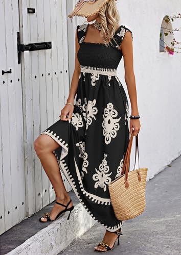 PRETTYGARDEN Women's Sleveless Boho Maxi Dress - color: Floral Black Apricot, size: Medium