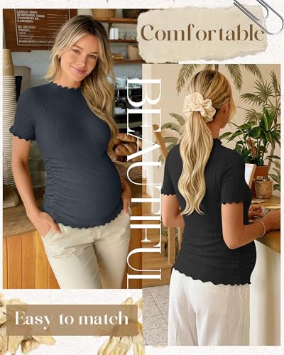 4 Pack Maternity T Shirts - color: Charcoal Gray, Apricot, Brown, Black, size: Small