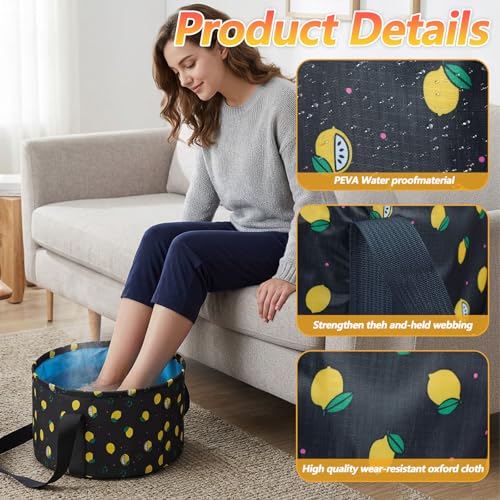 Foldable Bucket for Soaking Feet, Portable Foot Bath Tub Spa Basin - color: Black